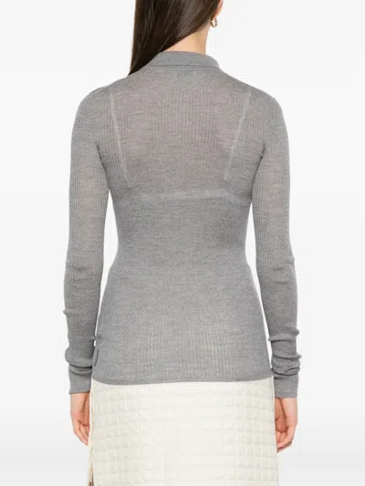 Moncler Ribbed Wool Polo Top In Gray