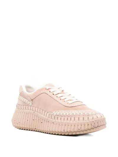 Chloé Nama Textured Leather-trimmed Platform Sneakers