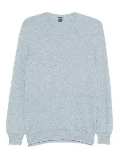 Fedeli Crew Neck Cashmere Sweater In Blue