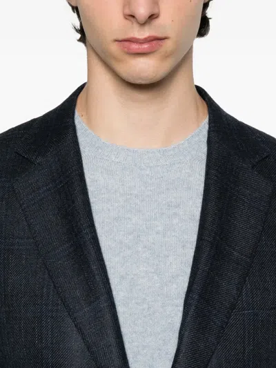 Fedeli Crew Neck Cashmere Sweater In Blue