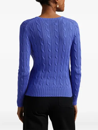 Polo Ralph Lauren Lapis Blue Cashmere Blend Cable-knit Pullover With Iconic Embroidery In Blue