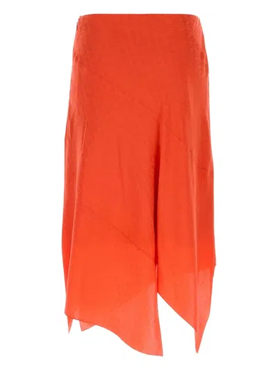 Fendi Asymmetrischer Midirock Aus Seide In Orange