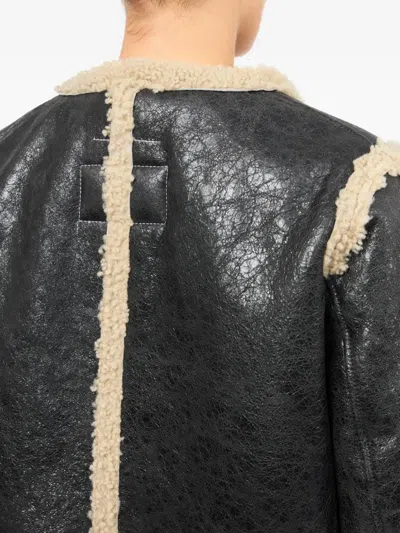 Mm6 Maison Margiela Mm6 By Maison Margiela Textured Black Shearling Jacket With Plush Trim In Black