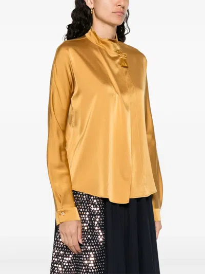 Forte Forte High Neck Satin Blouse With Tassel Detail In Gold