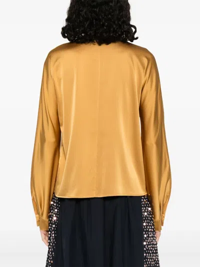 Forte Forte High Neck Satin Blouse With Tassel Detail In Gold