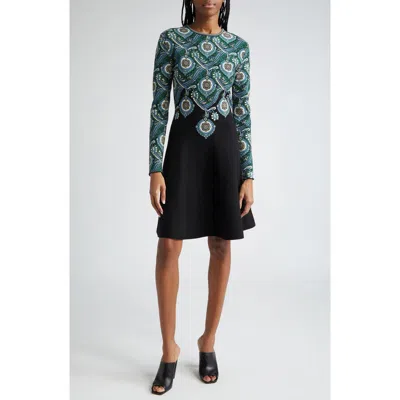 Etro Medallion Knit Jersey Long-sleeve Swing Dress