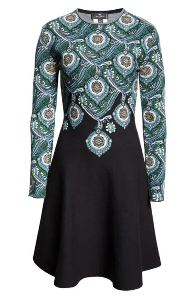 Etro Medallion Knit Jersey Long-sleeve Swing Dress