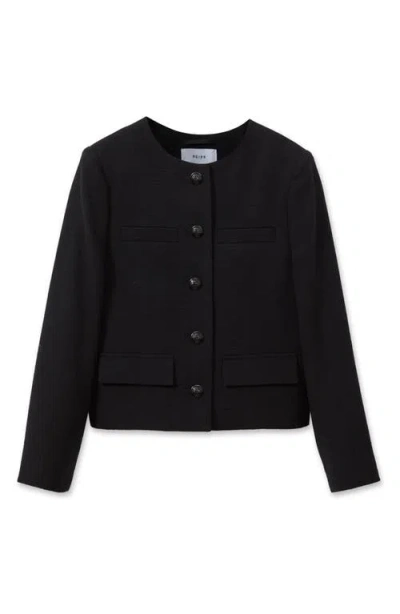 Reiss Black Cropped Wool Single Breasted Jacket