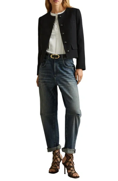 Reiss Black Cropped Wool Single Breasted Jacket