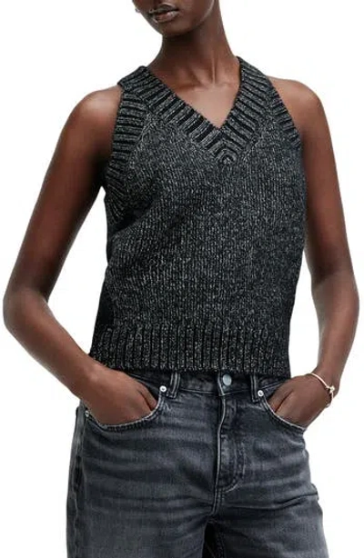 Allsaints Sabrina Metallic Merino Wool Blend Sweater Tank In Black
