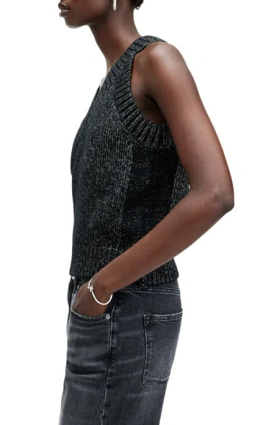 Allsaints Sabrina Metallic Merino Wool Blend Sweater Tank In Black