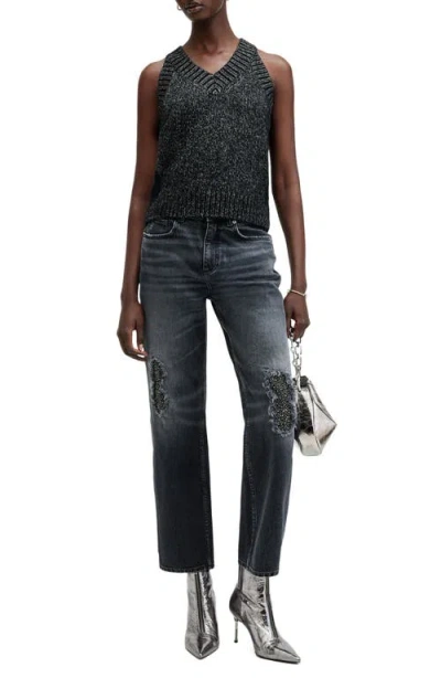 Allsaints Sabrina Metallic Merino Wool Blend Sweater Tank In Black