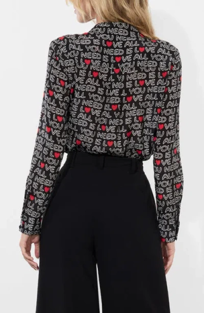 Alice And Olivia X The Beatles All You Need Is Love Willa Silk Placket Top