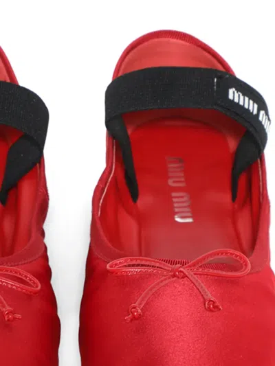 Miu Miu Bow Ballet Shoes With Front In Red