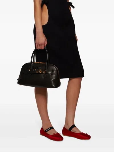Miu Miu Bow Ballet Shoes With Front In Red