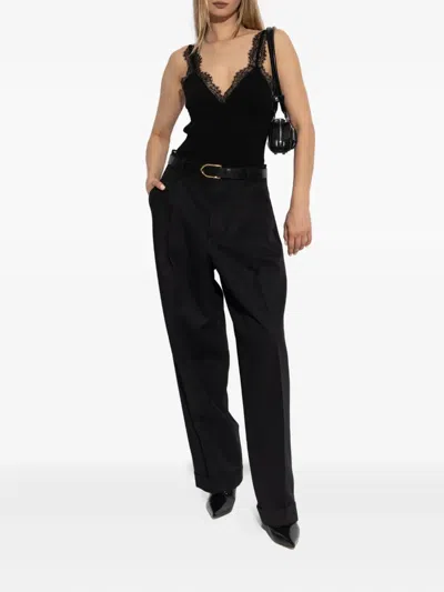 Blumarine Lace-trimmed Ribbed Top In Black