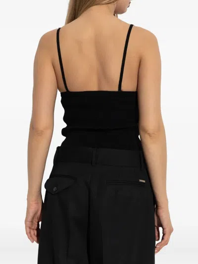 Blumarine Lace-trimmed Ribbed Top In Black