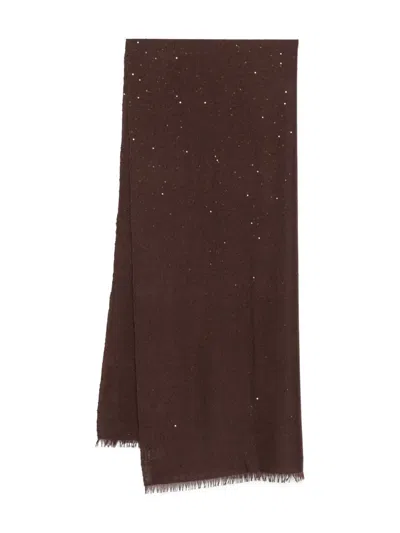 Brunello Cucinelli Diamond-yarn Sequinned Scarf In Brown