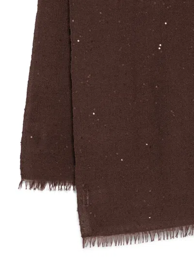 Brunello Cucinelli Diamond-yarn Sequinned Scarf In Brown
