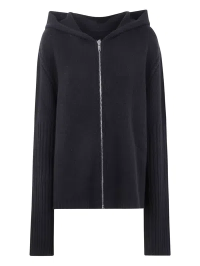 Rick Owens Hooded Zip-up Cardigan In Black
