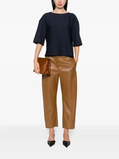 Max Mara Pinstripe Short-sleeved Top In Black