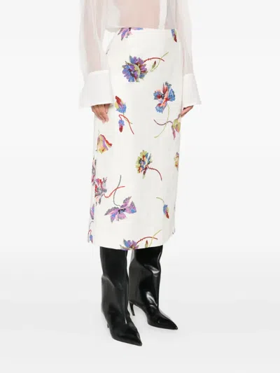 La Doublej Floral-print Straight Skirt In White