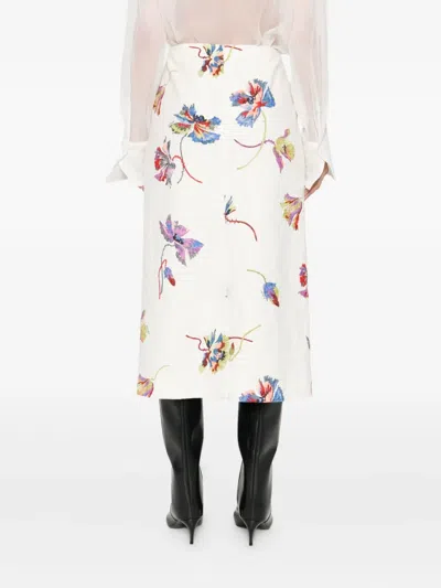 La Doublej Floral-print Straight Skirt In White
