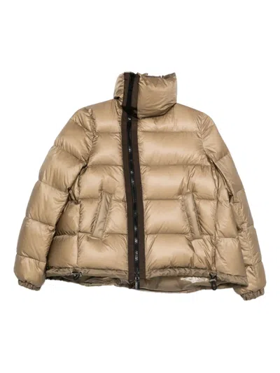 Sacai Asymmetrical Zip Down Jacket In Brown