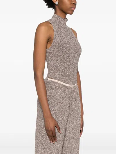 Forte Forte Oberteil Im Metallic-look In Neutral
