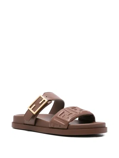 Fendi Slide Sandals With Buckle Detail And Flat Sole