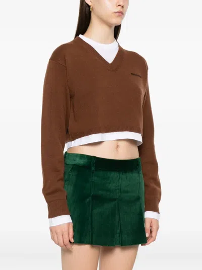 Miu Miu Cropped Sweater In Brown
