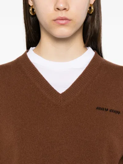 Miu Miu Cropped Sweater In Brown