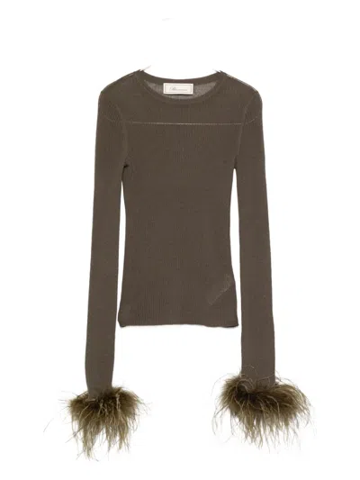 Blumarine Green Sweaters In Brown