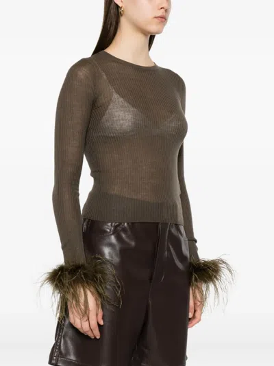 Blumarine Green Sweaters In Brown