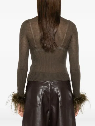 Blumarine Green Sweaters In Brown