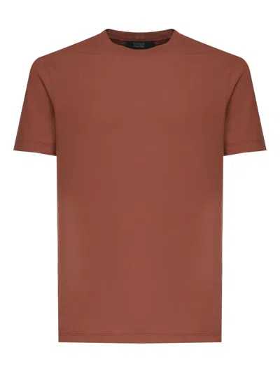 Zanone Crew-neck Short-sleeves T-shirt In Brown