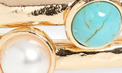 Cara Set Of 2 Faux Turquoise & Faux Pearl Stretch Bracelets