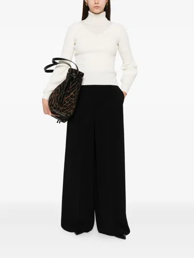 Max Mara Double-pleat Wide-leg Trousers In Black