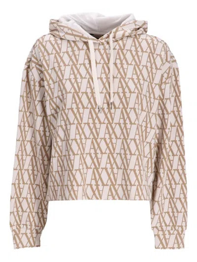 Armani Exchange Jacquard Fabric Sweatshirt With Allover Logo In Nude