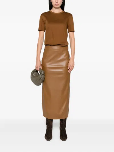 Max Mara Zip-pocket Faux-leather Skirt In Brown