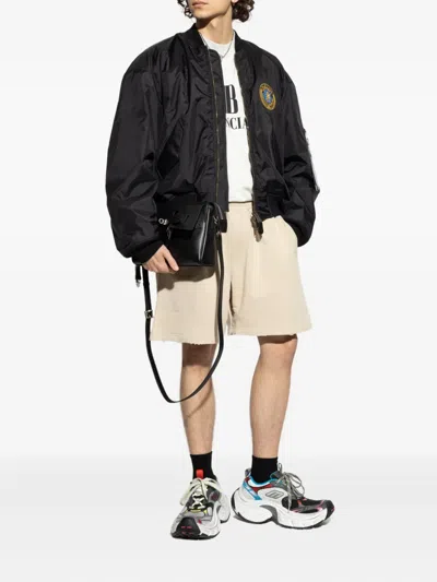 Balenciaga Logo-embroidered Bermuda Shorts In Neutral