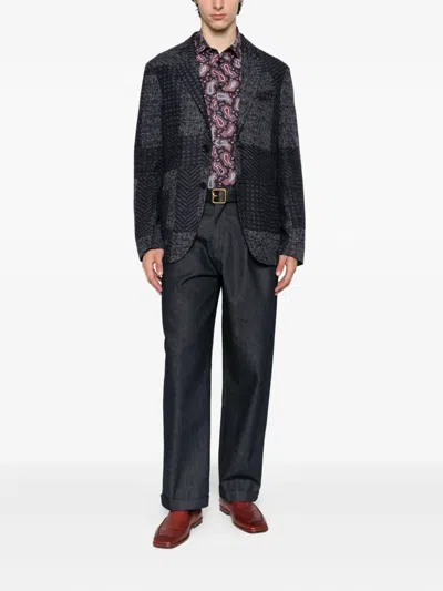 Etro Wool-blend Patchwork Blazer In Black