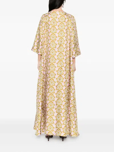 La Doublej La Double J Muumuu Printed Silk-twill Maxi Dress In Brown