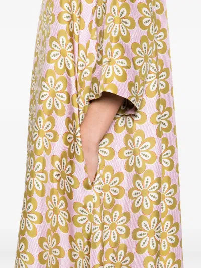 La Doublej La Double J Muumuu Printed Silk-twill Maxi Dress In Brown