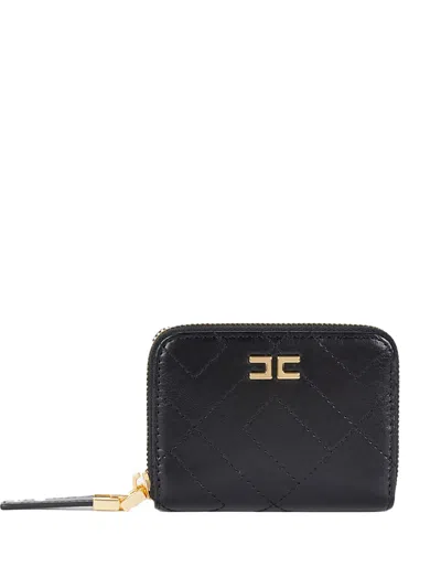 Elisabetta Franchi Quilted Zip-around Wallet In Black