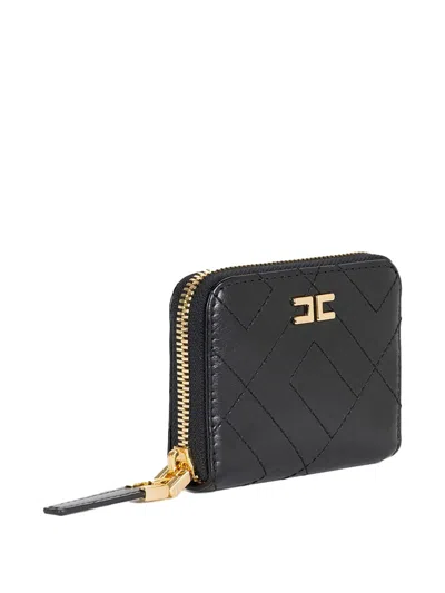 Elisabetta Franchi Quilted Zip-around Wallet In Black
