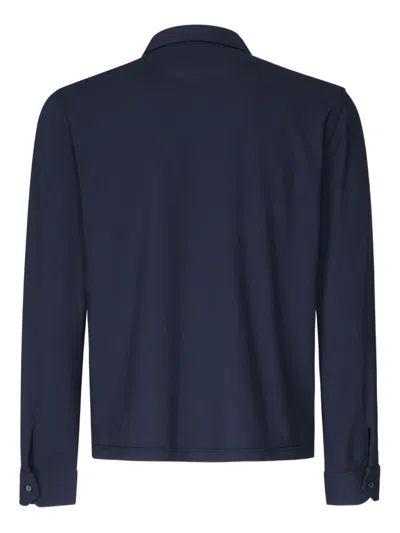 Fedeli Long Sleeve Polo In Organic Cotton In Blue