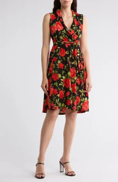 Love By Design Ezra Floral Sleeveless Faux Wrap Dress In Black