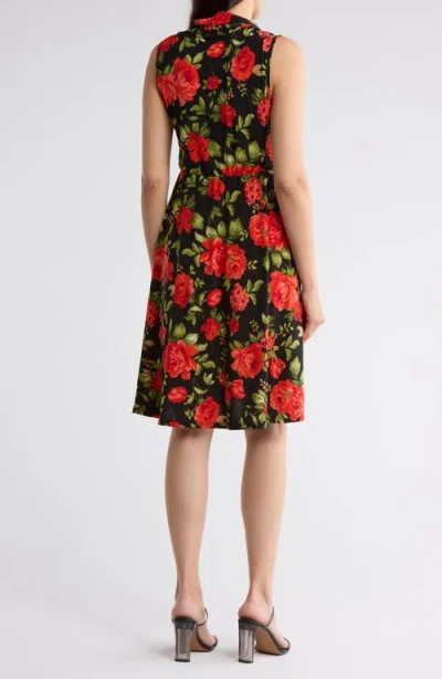 Love By Design Ezra Floral Sleeveless Faux Wrap Dress In Black