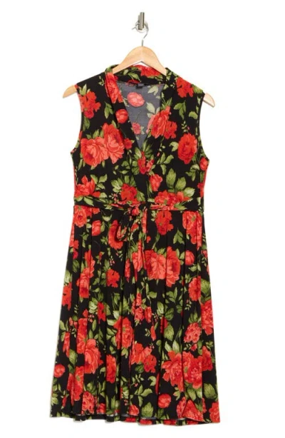 Love By Design Ezra Floral Sleeveless Faux Wrap Dress In Black